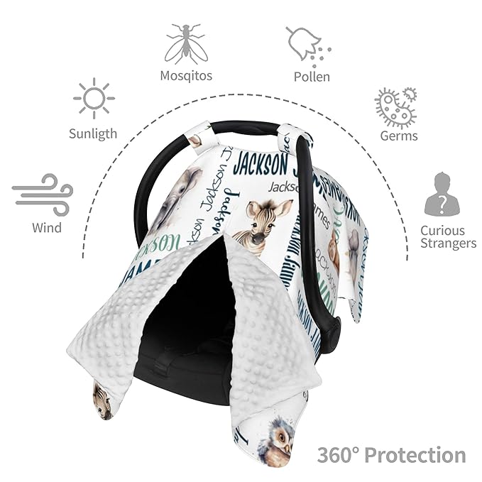 Personalized Baby Car Seat Cover Winter Custom Minky Carseat Cover Boy Girls with Name Woodland Carseat Canopy Customized Car Seat Canopy Infant Carrier Covers Nursing Cover Toddler Blanket
