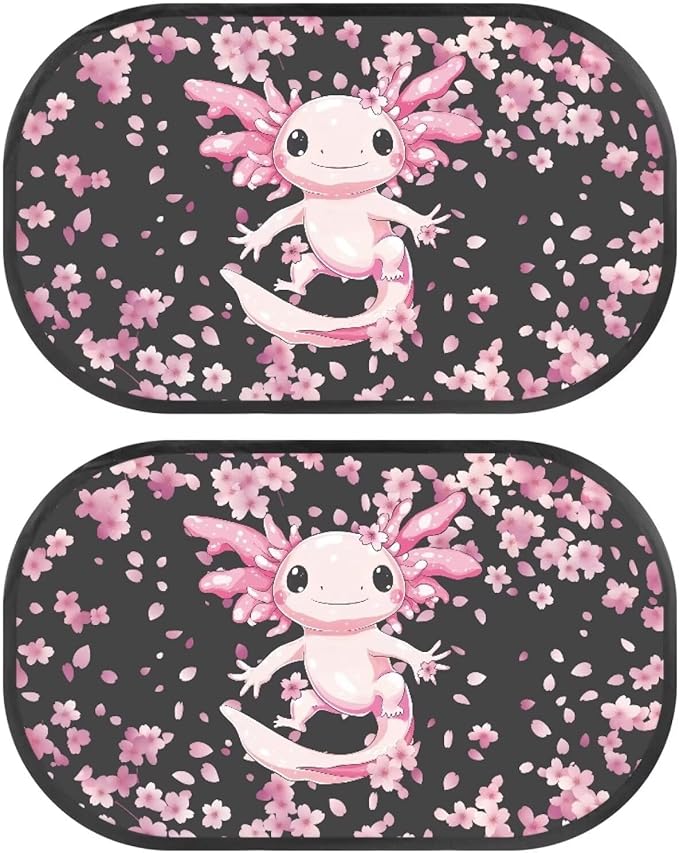 Bulopur Axolotl Cherry Blossom Car Window Shades 2 Pack Baby Window Shades Easy to Install Car Sun Shade Side Windshield Sun Protection and Blocker for Most Vehicle, SUV, Truck