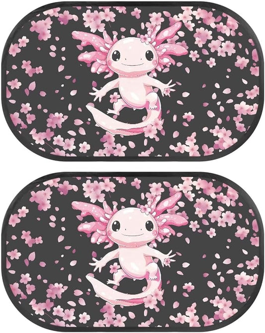 Bulopur Axolotl Cherry Blossom Car Window Shades 2 Pack Baby Window Shades Easy to Install Car Sun Shade Side Windshield Sun Protection and Blocker for Most Vehicle, SUV, Truck