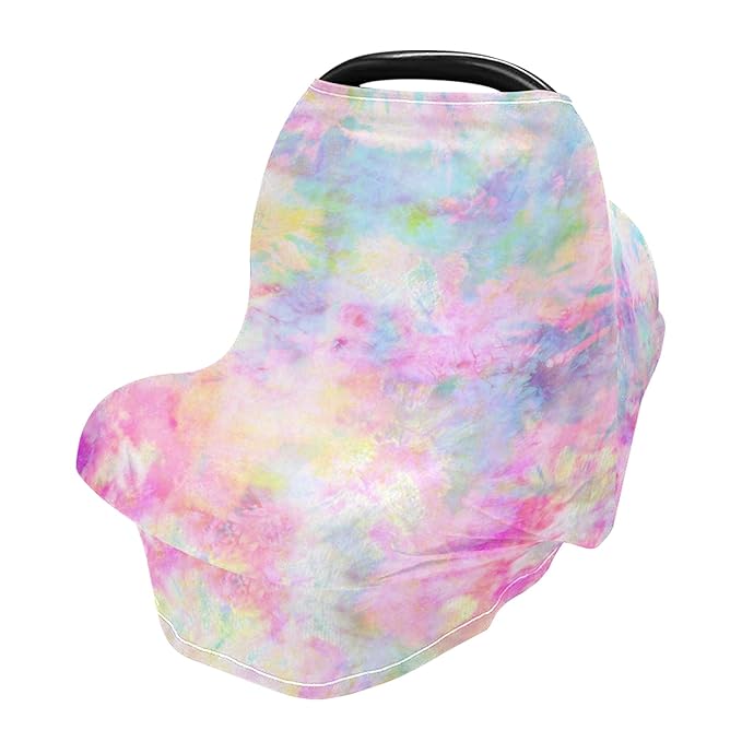 Pastel Pink Tie Dye Floral Print Stretchy Baby Car Seat Cover Infant Canopy Nursing Covers Breastfeeding Cover Breathable Windproof Winter Scarf for Boys Girls