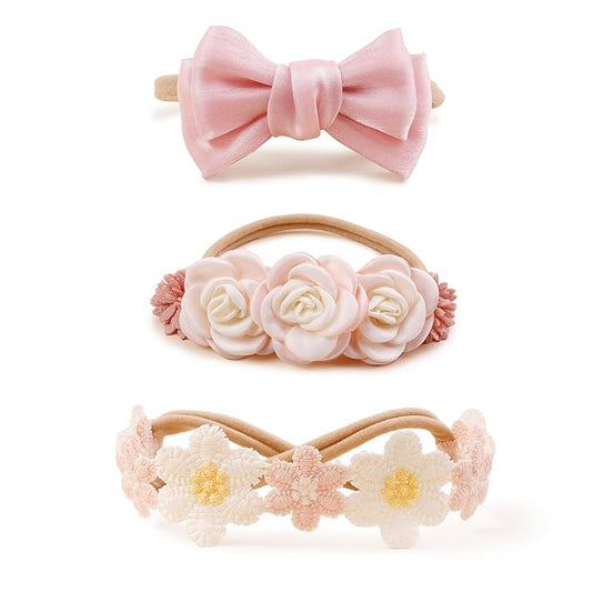 New Model Baby Girl Nylon Headbands Nylon Flower Elastic Hairbands 3pcs Hair Accessories Gift for Newborn Infant Toddlers (BF-Z56)