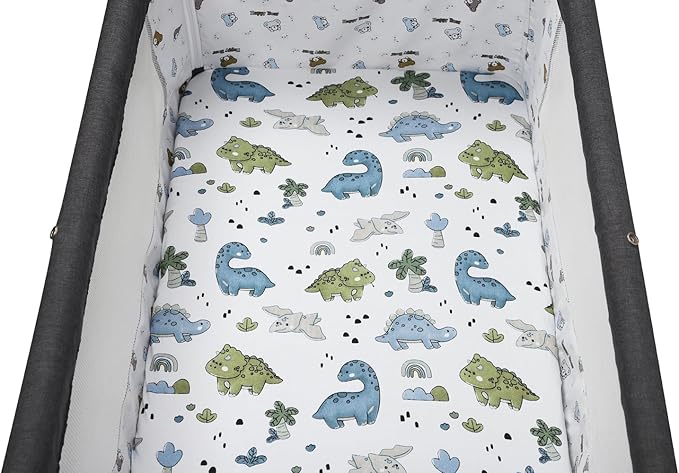 Pack n Play Sheet Stretchy Fitted Portable Mini Crib Sheets Set 2 Pack,Playard Sheets Convertible Playard Mattress Cover,Ultra Soft Jersey Material, Light Blue & Dinosaur