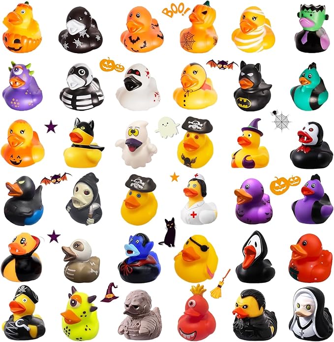 36 PCS Halloween Rubber Ducks in Bulk, Halloween Ducks for Jeep Ducking - Assorted 2" Halloween Themed Duckies | Kids Party Favors, Trick or Treat Gifts, Gift Exchange, Cruise Ducks,Bath Toys
