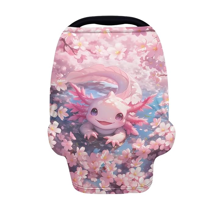 GIFTPUZZ Pink Axolotl Car Seat Cover for Girls and Boys, Stretchy Ultra Soft Carseat Canopy, Nursing Cover Breastfeeding Cover, Grocery Cart Cover, High Chair Cover Multi- Use Cute