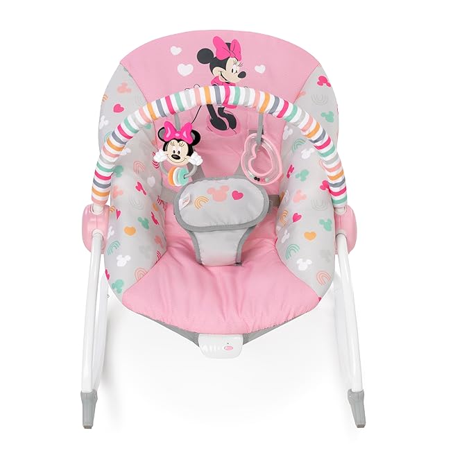 Bright Starts Disney Baby MINNIE MOUSE Infant to Toddler Rocker & Seat with Vibrations and Removable -Toy Bar, 0-30 Months Up to 40 lbs (Forever Besties)