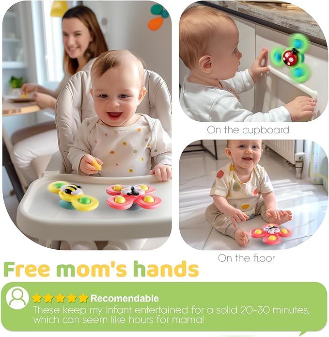 ALASOU 6 PCS Suction Cup Rotating Toys(3 Farm+3 Unicorn) for Infant and Toddlers