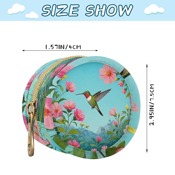 Pacifier Holder with Clip Pacifier Case for Diaper Bag Round Baby Pacifier Pouch Box Bag Portable Hummingbird Flower Leaf Far Mountain