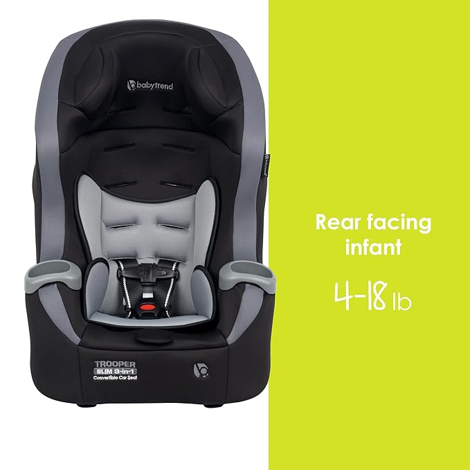 Baby Trend Trooper™ Slim 3-in-1 Convertible Car Seat, Dash Black – Slim Fit, 3-in-1 Growth Modes, Lightweight Design, Adjustable Comfort Padding
