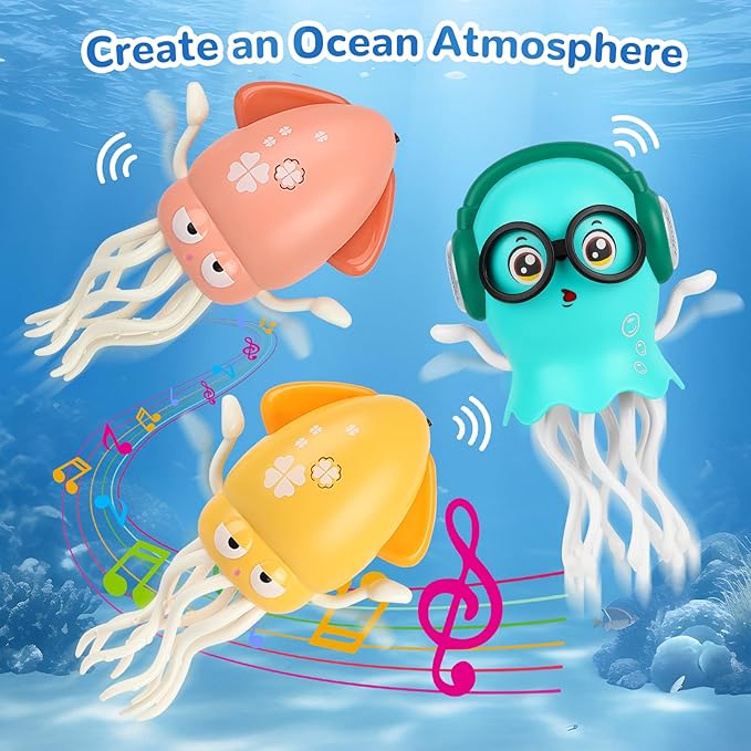 Dancing Jellyfish Babies Toy Music Crawling Octopus 6-12 Months Tummy Time Toys Magic Glowing Squid 1st Birthday Gifts for Toddlers 1 2 3 4 5 6 Year Old Kids Funny Gift for Baby Girl Boy Age 1-3