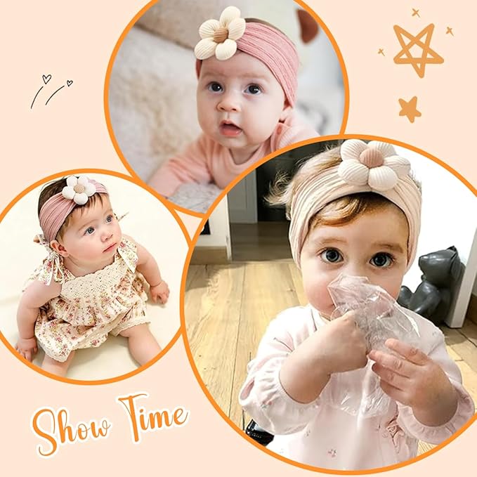 Ulico Custom Baby Girls Headband,Personalized Girls Headband with Name,Girls Embroidered Headbands,Newborn Headbands with Flower（2 Pack）