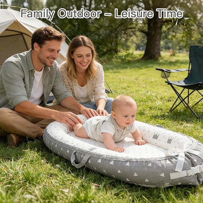 Baby Lounger | Organic Cotton Infant Support Cushion| Reversible, Adjustable & Portable Floor Cushion | Soft, Breathable, Washable Cover