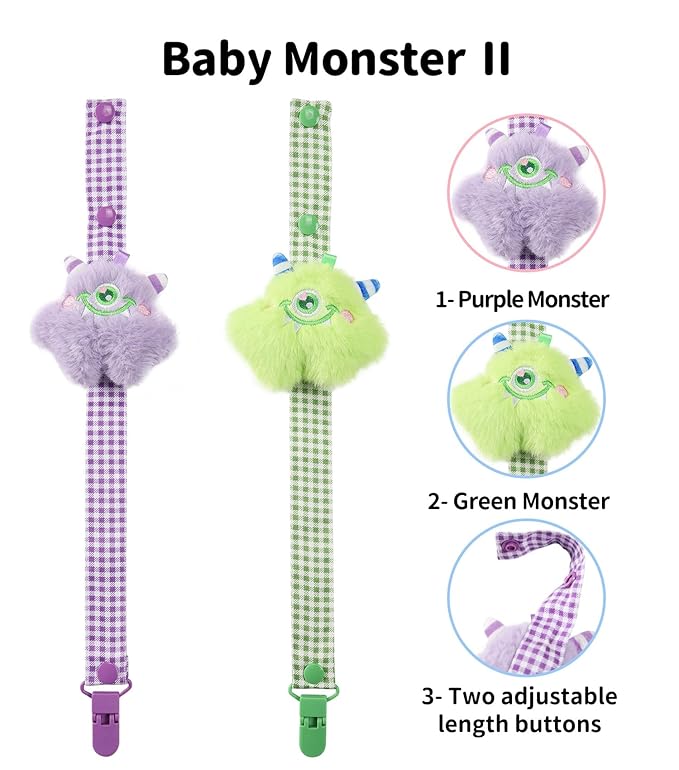 CutiePlusU Adult Pacifier Clip Adult Size Pacifier Holder Clip 4 Pack- Little Monster