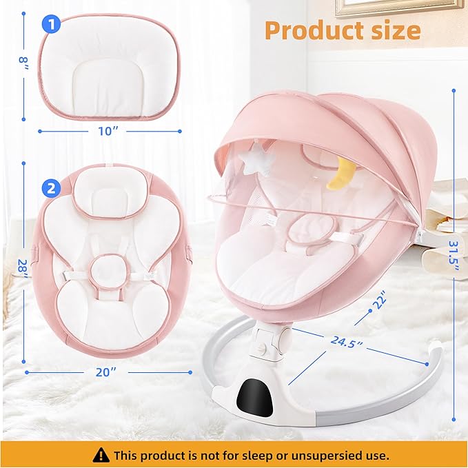 Soobaby Baby Swing for Infants,Electric Swing for Babies,Portable Swing for Baby Boy Girl,Remote Control Indoor Baby Rocker with 5 Sway Speeds,Music and Bluetooth,Dark Pink
