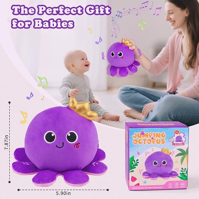 Octopus Baby Crawling Musical Interactive Toys with 97 Melodies, Talking Repeat Function Language Learning for Newborn Infant, Safe Plush Sensory Learning Montessori Toy for Toddlers Gift 0+ Months