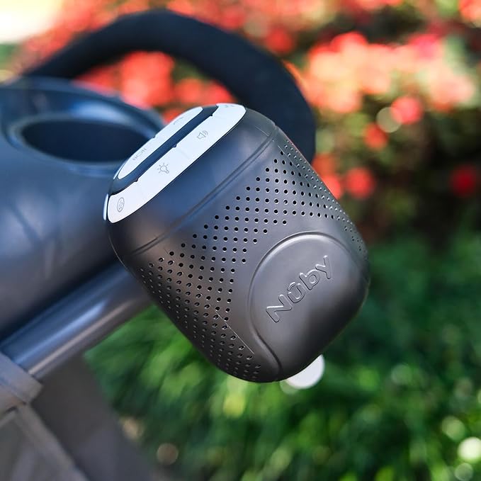 Nuby Stroller Rocker & Sound Machine for Babies - Portable Soother with 3 Vibration Speeds - USB-C Rechargeable - Attaches to Strollers & Cribs - Black