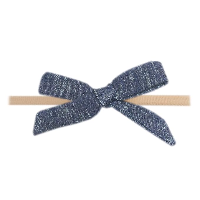 Copper Pearl Ribbon Baby Bow Denim