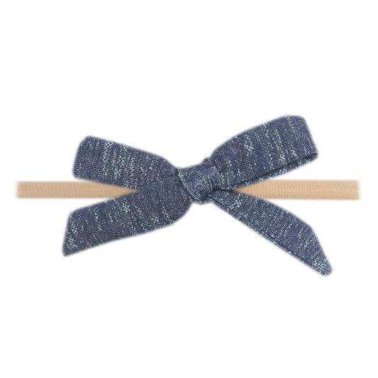 Copper Pearl Ribbon Baby Bow Denim
