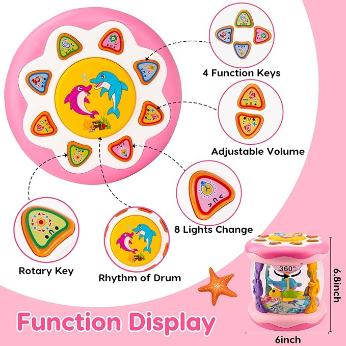 Baby Girls Toys 0-6 Months Ocean Projector Rotating Musical Light Up Tummy Time Toy Infant Aquarium 0-3 4 5 6 7 8 9 Months Crawling Toys Babies 6-12 Month Girl 1 Year Old Birthday Newborn Shower Gifts