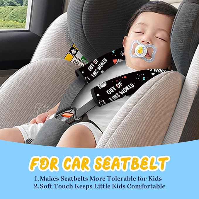 Akkya 2 Pack Seat Belt Cover Pad, Seatbelt Cushion Car Seat Strap Pads for Kids Cute Rocket Carseat Stroller Shoulder Strap Protector Accessories