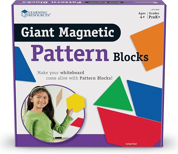 Learning Resources Giant Magnetic Pattern Blocks - Kindergartner Activities, Math Tools, Shape Recognition Tools,47 pieces
