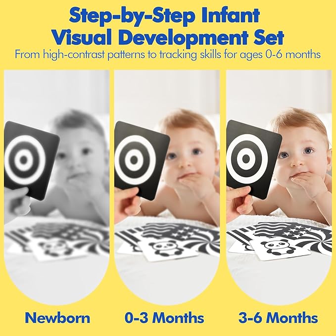 URMYWO 10 Pcs High Contrast Black and White Baby Toys for Newborn, Tummy Time Mirror, Rattle, Teether, Visual Stimulation Learning Cards, Sensory Toys for 0-6 Months, Baby Boy Girl Gift Easter Stuffer