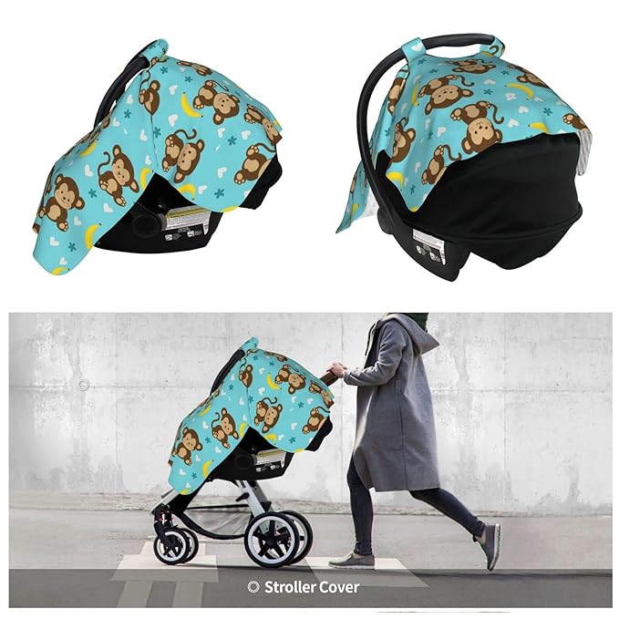 Monkey and Banana Baby Car Seat Canopy and Nursing Cover for Breastfeeding Multi-Use Cover Lightweight Infant Stretchy Carrier Cover for Newborn Girls Boys