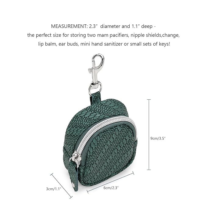 MOMIGO Pacifier Case Bag - Pacifier Holder with Clip for Diaper Bag Stroller Purse Charm, Holds 2 Pacifiers Outdoor Travel (Green)
