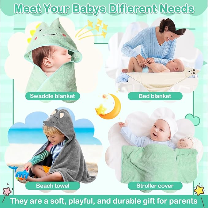 Sublaga 12 Pcs Baby Towels and Washcloths Set, Hooded Baby Towel, Soft and Absorbent Baby Bath Towels, 3 PCS Cute 32x32 in Baby Towel with Hood and 9 Pcs Baby Washcloths for Boys and Girls
