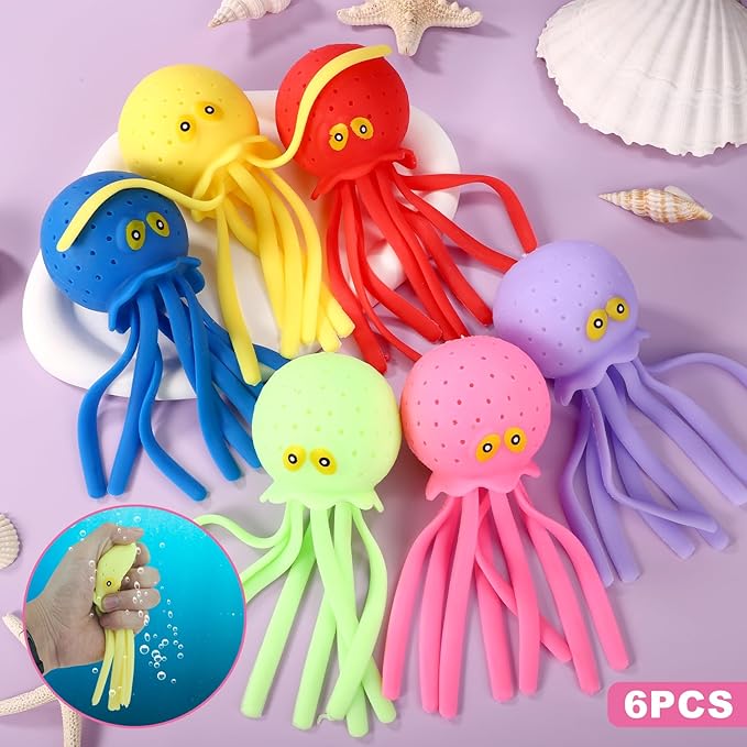 6pcs Octopus Water Balls, Funny Octopus Floating Pool Toys Novelty Sensory Squeeze Water Bomb Splash Balls Summer Swimming Pool Bath Toy for Kids (6 Colors)