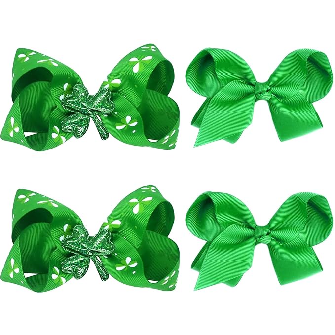 St. Patrick's Day Grosgrain Ribbon Alligator Hair Clips and Bows for Toddler Girls and Kids - 6PCS Solid Color Hair Accessories