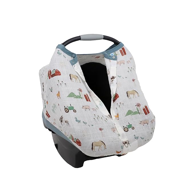 Little Unicorn Baby Car Seat Canopy | Soft & Breathable Muslin Fabric | Magnetic Closure Cover & Universal Fit | for Protection & Privacy | Nursing Cover (Farmyard)