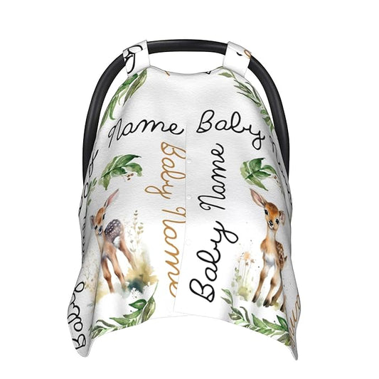 Winter Carseat Cover for Baby Personalized Deer Baby Car Seat Cover with Name Custom Minky Car Seat Canopy Boys Girls Infant Carrier Covers Nursing Cover Toddler Blanket