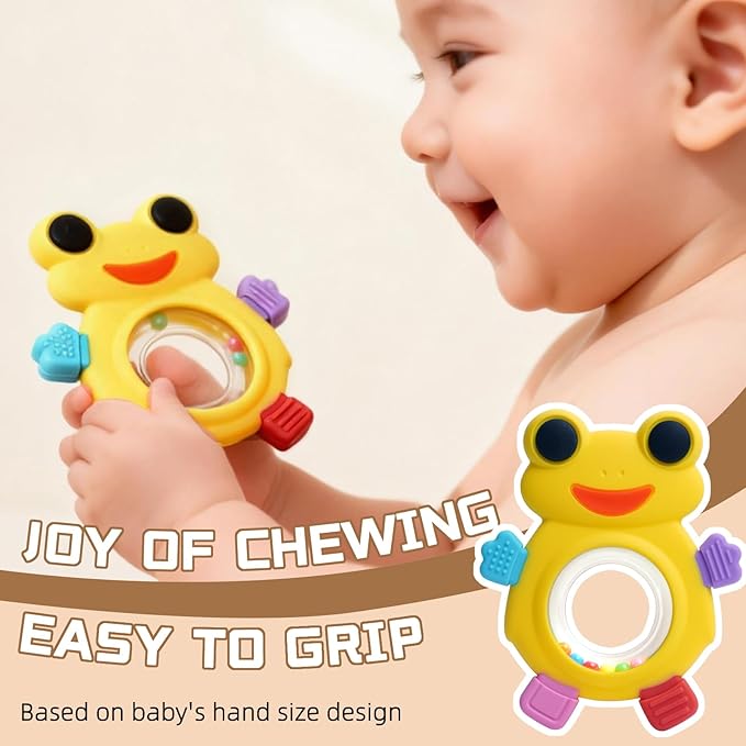 Baby Teething Rings Toys,Over Sized of A Frog Infant Toys Relief Teethers for Babies 3-6-12-18 Months,Sensory Toys Rattle Teether Silicone Teether Relief Chew Soothing,BPA Free