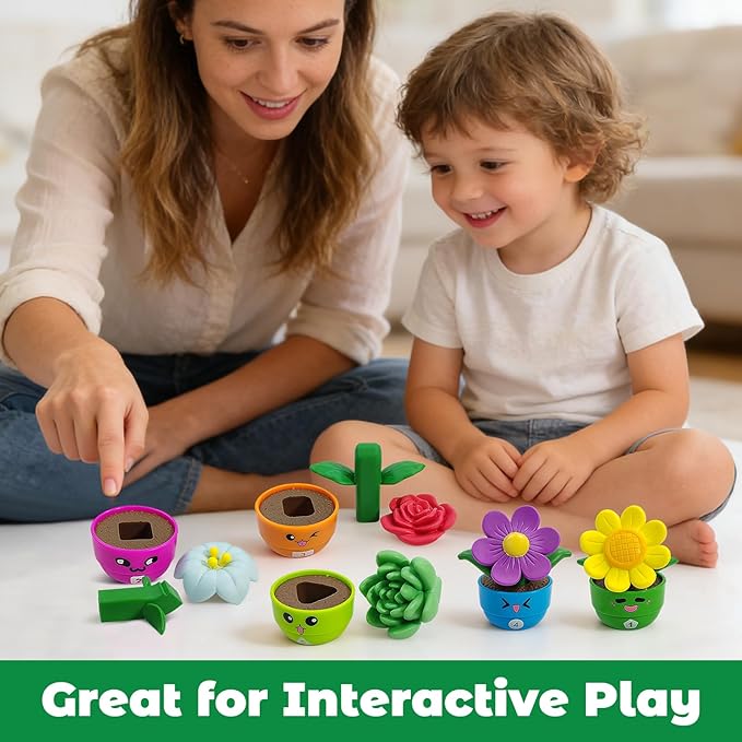 Montessori Toddler Flower Toy, Bloom & Learn Garden Set with 5 Shape & Color & Number Flowers, Sensory Pretend Toys for Preschool Early Learning, Toddlers Gift for 1 2 3 Girls & Boys