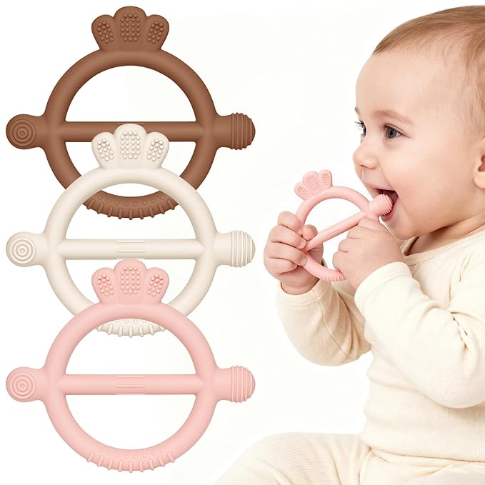 SHARE&CARE Easter Day Gifts 3 Pack BPA Free Silicone Baby Teething Rings, Women Gift for Mom, Wife,Her, Toddlers & Infants Motor Skill Training, Birth of New Life Baby Teether Gifts