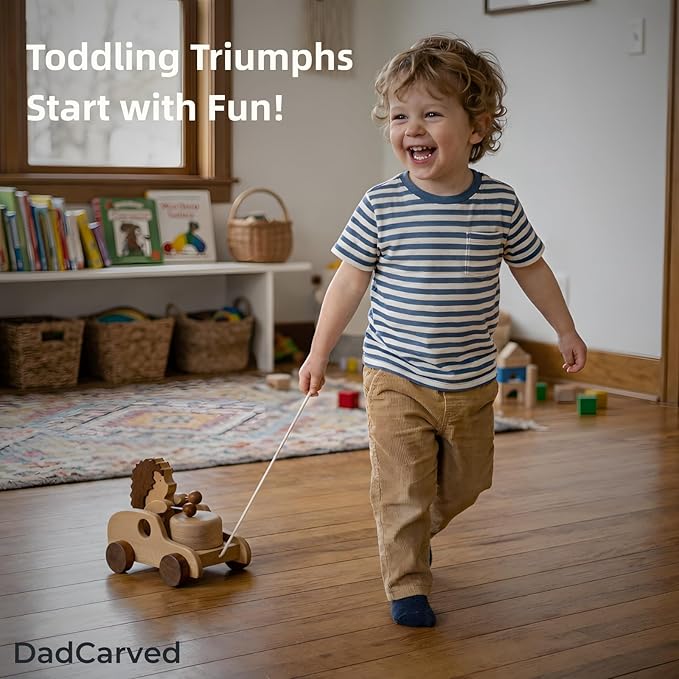 Hedgehog Pull-Along Toy | Musical Wooden Pull Toy with Wooden Grip Ring | Natural Drumming Sound for Toddlers 1.5+ Years