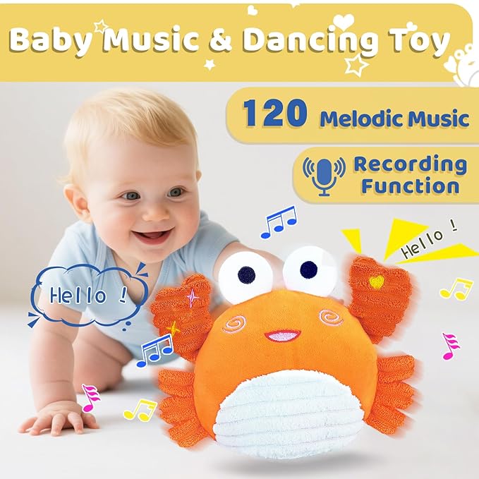 RedCrab Crawling Crab Baby Toy for 6-18 Months with 120+ Songs & Recording Feature,Musical Dancing Walking Bouncing Tummy Time Crab Toy for Infant 6-18 Months,Sensory Toys for Newborn Gifts