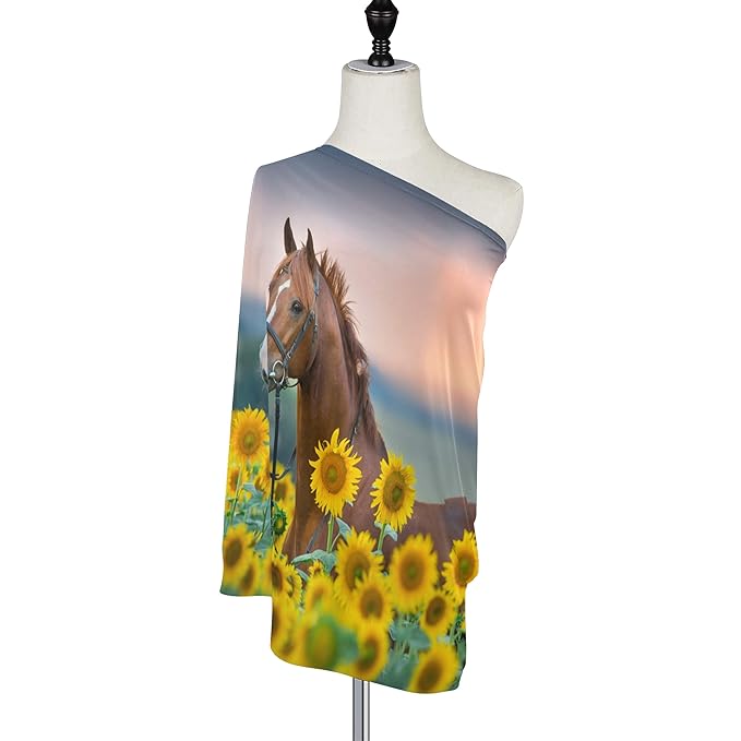 Horse Sunflowers Baby Car Seat Covers, Nursing Cover Breastfeeding Scarf Soft Breathable Stretchy Coverage, Infant Stroller Cover for Boys Girls