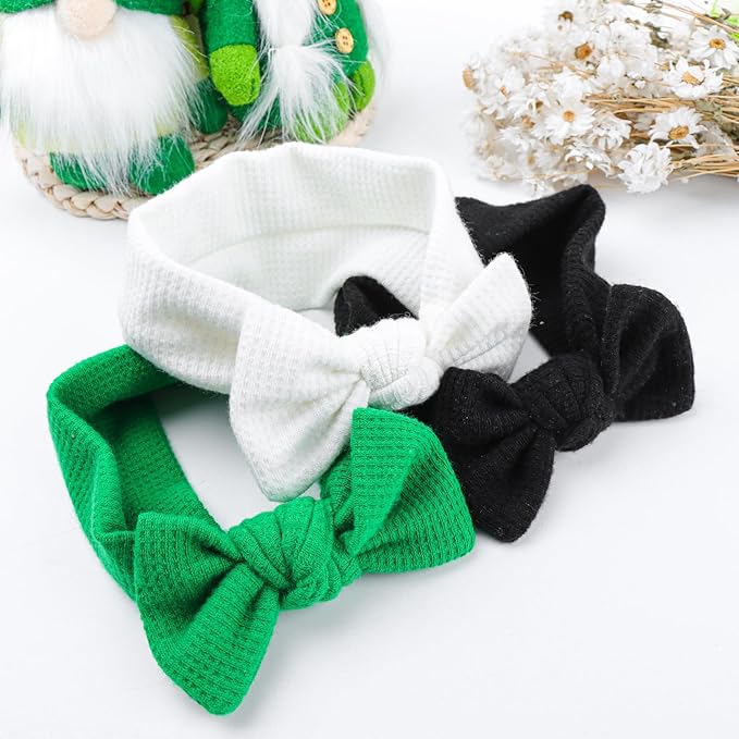 St. Patrick's Day Baby Headbands with Bows - 3 Packs Black, White, Green - Toddler Girls Hair Accessories