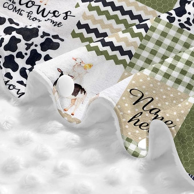 Personalized Cow Plaid Baby Infant Car Seats Canopy for Babies with Name, Custom Multi-use Blankets for Baby Boys Girls, Peekaboo Minky Nursing Breastfeeding Stroller Cover Canopies for Newborn
