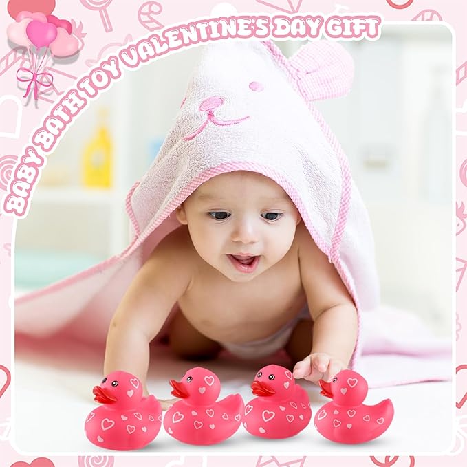 Jerify 10 Pcs 3 Inch Large Valentine's Day Rubber Ducks Bulk Valentine Large Pink Sweetheart Duckies Rubber Ducks for Bathtub Toys Party Favors Decorations Classroom Prizes Exchange Gifts