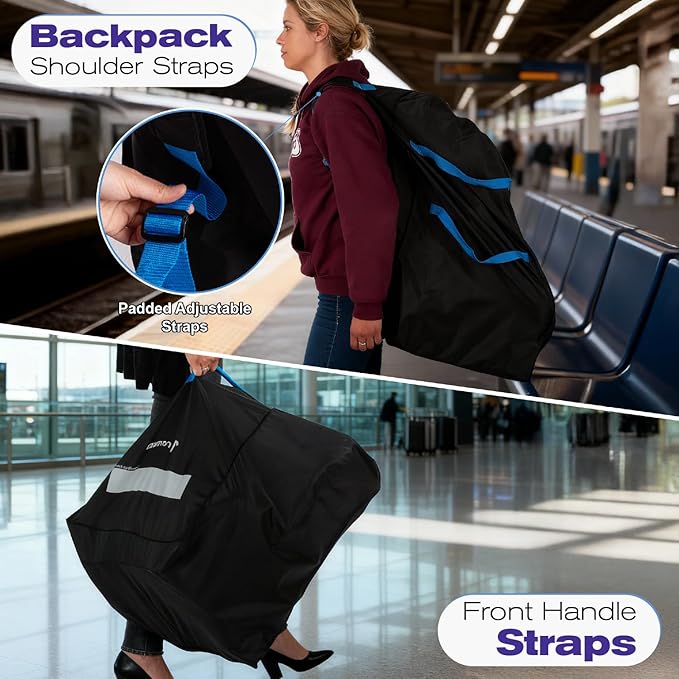 Car Seat Travel Bag for Airplane,Padded Adjustable Backpack Straps, Large Gate Check Bag for Air Travel,Heavy Duty, Water Resistant Cover Fits Infant Carrier, Booster & Standard Seats