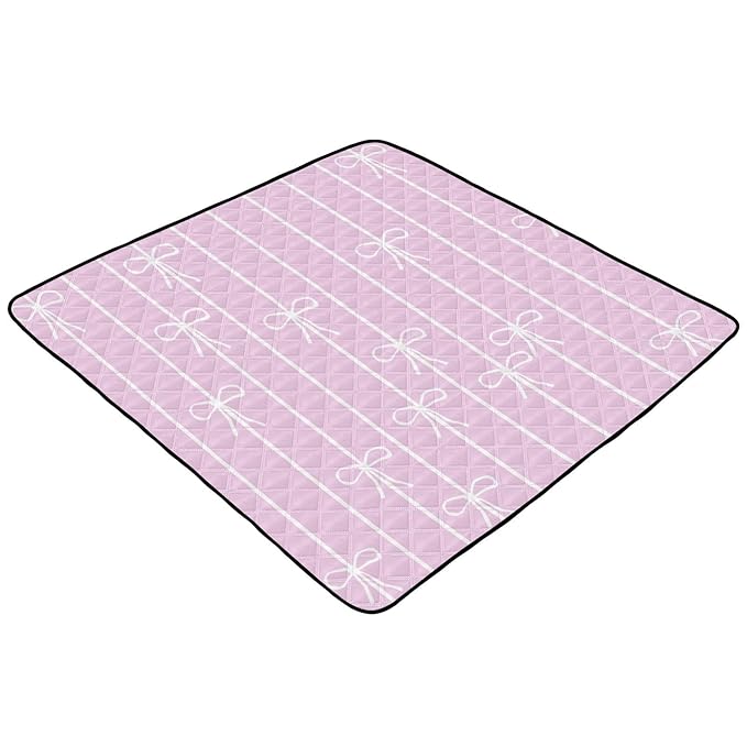 Baby Play Mat Pink White Bows and Stripes 50 x 50 Playpen Mat Baby Play Mats for Floor Play Gym Crawling Mat Non-Slip Cushioned Baby Playmat for Infants, Babies, Toddlers