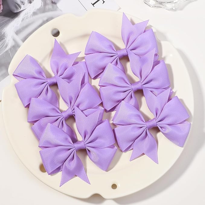 Choicbaby 3 Inches Hair Bows for Girls Purple Grosgrain Ribbon Pinwheel Hair Bows Clips Toddler Hair Clips for Birthday Baby Shower Gifts 6 Pack Photo Props