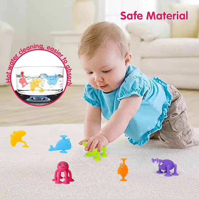 Suction Cup Kids Bath Toy for Baby Aged 3 4 5 Years Old, 10PCS Animal Bathtub Suckers for Toddler, Window Shower Tools, Montessori Gifts for Boys and Girls Age 6-8