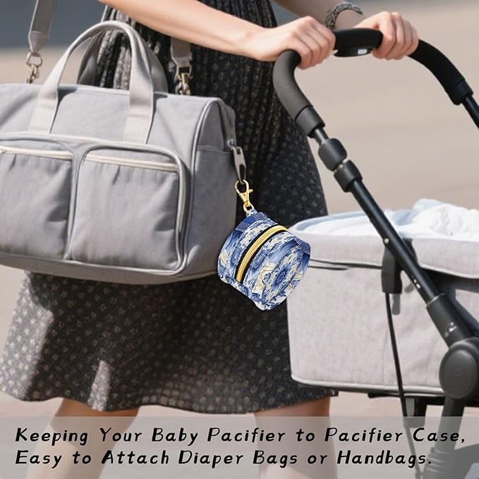 Pacifier Holder with Clip Pacifier Case for Diaper Bag Round Baby Pacifier Pouch Box Bag Portable Sunflowers Blue and White