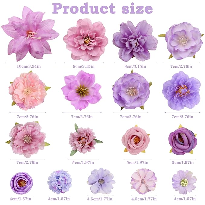 Leery 20 PCS Boho Flower Hair Clips for Women - Rose Hair Barrettes, Wedding Hairpins, Bridal Headpiece, Hawaiian Silk Floral Clips (Pinkish purple)