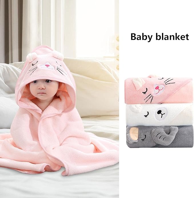 Hooded Baby Towel, Baby Bath Towel Hooded Bath Blanket, Baby Cotton Animal Face Hooded Towel, Absorbent Coral Fleece Hooded Baby Bath Shower Towel Gifts for Infant Newborn Toddlers, 31 * 31in