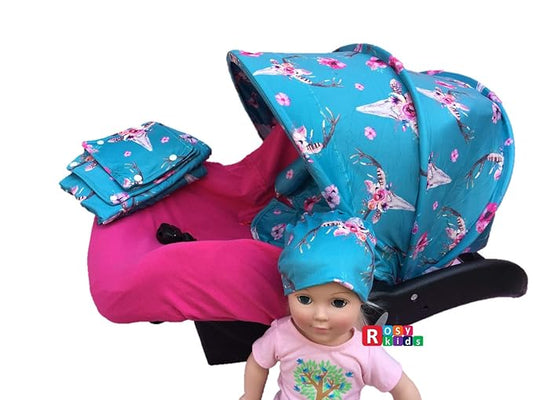 9pc Baby Boy Baby Girl Ultimate Set of Infant Car Seat Cover Canopy Headrest Blanket Hat Nursing Scarf, 21DR01
