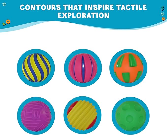 Get Ready Kids Sensory Balls for Toddlers & Babies - Set of 6 Colorful Textured Tactile Balls - Baby Toys for 6-12 Months & 1 Year Old - Developmental Play, Motor Skills, Therapy & Montessori Learning